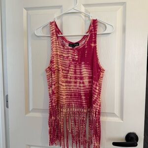 Pink Republic Tie-Dye Fringe Tank Top